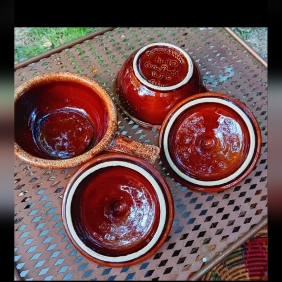 2 vintage Hull USA Brown Drip Glaze Oven Proof Bean Pot bowls with lids - Picture 5 of 7